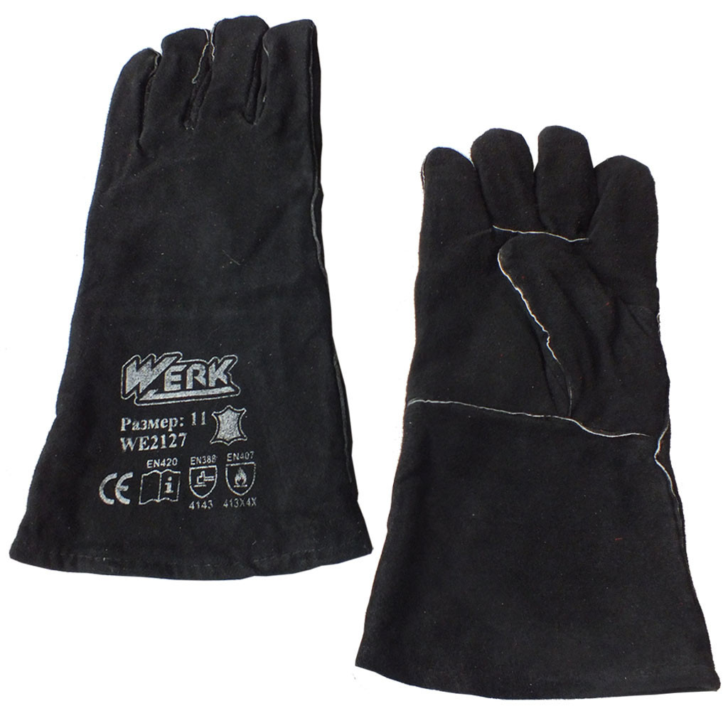 Робочі рукавички зварника WERK WE2128 Краги для зварювання замшеві Чорні