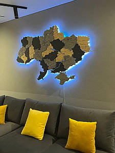 Дерев'яна карта України CraftBoxUA багатошарова з підсвічуванням на акрилі в сірих тонах