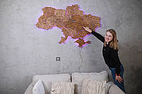Деревянная карта Украины CraftBoxUA с подсветкой на акриле 172х115 см