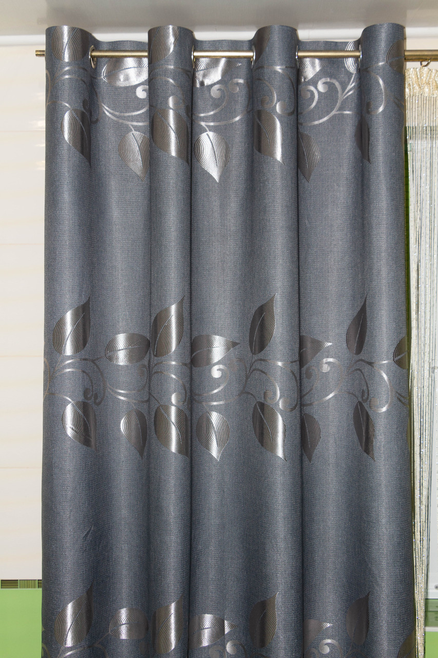 Штори на люверсах з тканини льон рогожка 150х260 (2шт) Графіт, фото 1