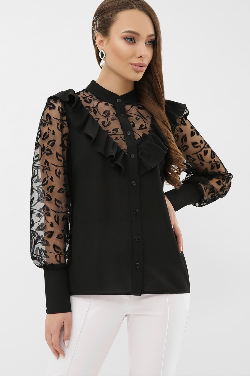 Блуза Фиона д/р. Цвет: черный 1 XL - фото 2 - id-p1586748732