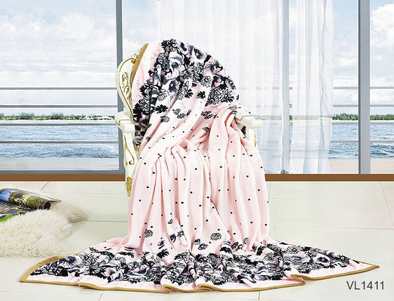 Плед покривало 160х220 велсофт Квіти на рожевому на ліжко, диван, фото 1