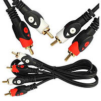 Kабель 2RCA x 2RCA 1,2М Шнур аудио-видео, соединительный, 2RCA - 2RCA, позолота, Ø4x8мм, 1,2 метра, черный