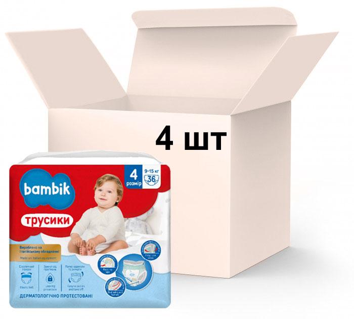Bambik Підгузки-трусики дитячі одноразові (4) 9-15 кг, коробка 4 х 36 шт