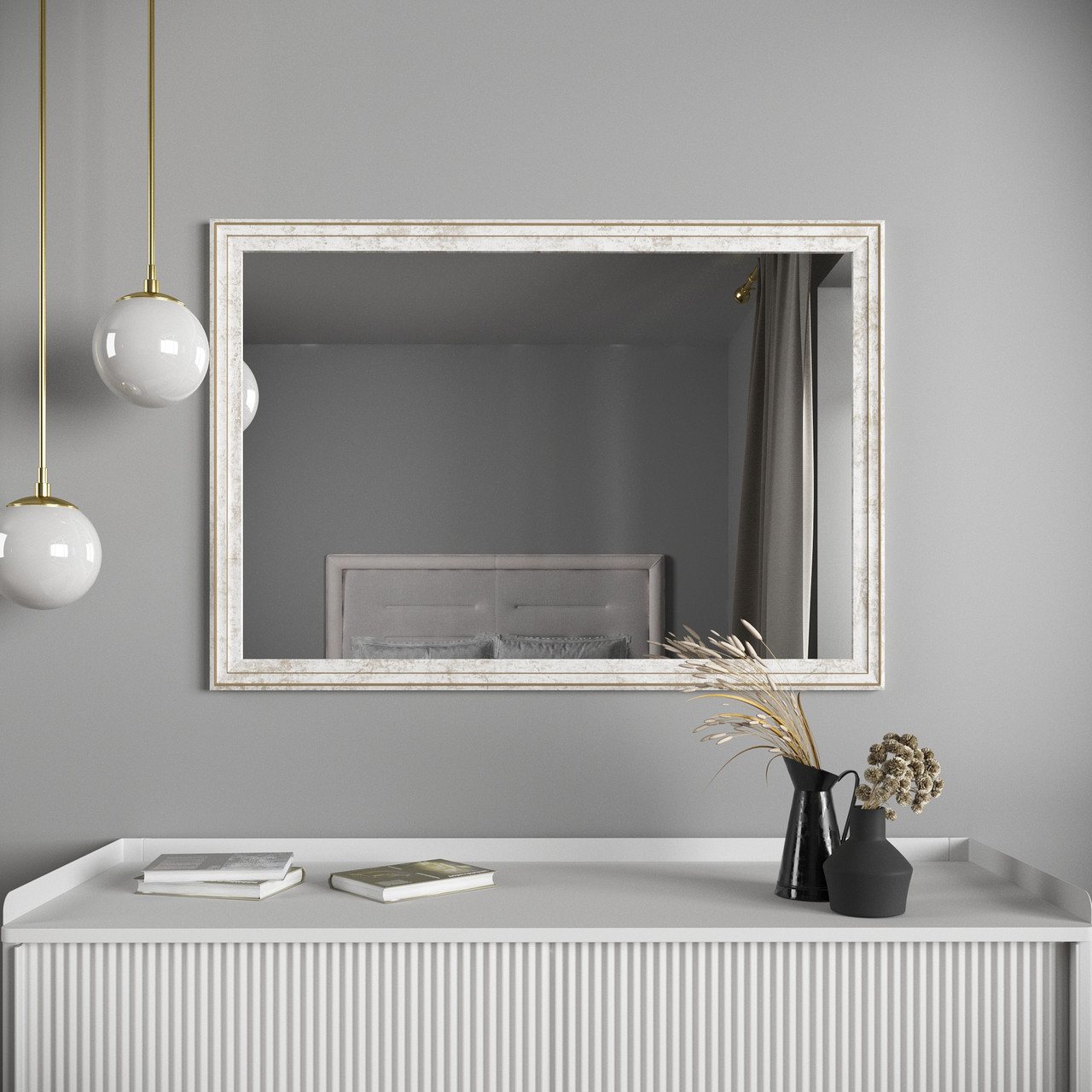 Коричнево-біле дзеркало настінне 98х68 Black Mirror для вітальні, фото 1