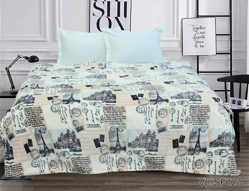 Плед покривало 200х220 велсофт Лист в Париж на ліжко, диван