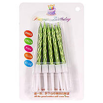 Свічки для торта "Металік" зелений з підставкою 10 шт