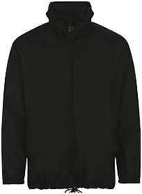 Вітровка чоловіча з капюшоном водовідштовхувальна під нанесення принта та логотип чорного кольору