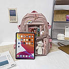 Рюкзак шкільний для дівчинки Teddy Beer (Тедді) з брелоком ведмедика та стикерами рожевого кольору Goghvinci (AV305), фото 3