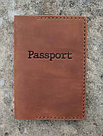 Мужская обложка коричневая на загранпаспорт с карманом для карточек ручной работы коньяк
