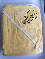 Рушник дитячий для купання з капюшоном махра 100×100 450 г/м2 (TM Zeron), жовтий Туреччина