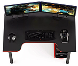 Стіл для геймера ергономічний Design Service DS-Geym Чорний мат червона крайка, фото 2
