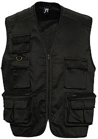 Жилет чоловічий функціональний на блискавці 9 кишень стильний під нанесення принта чорного кольору