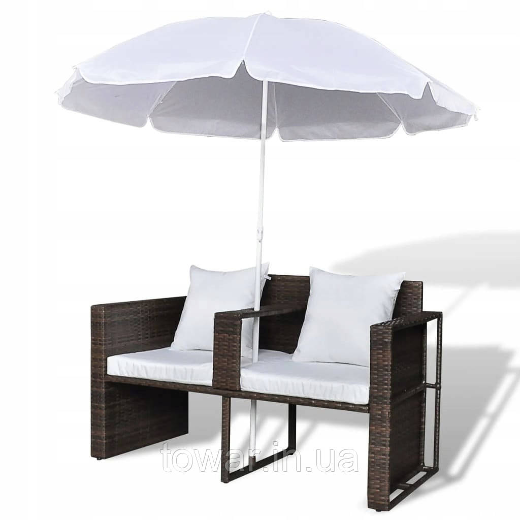 Садовый шезлонг диван ракушка из ротанга с зонтом, черный vidaXL - фото 2 - id-p1586851884