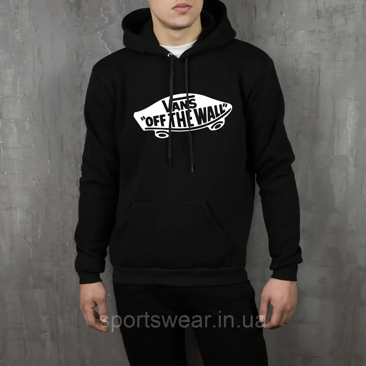 Худі чорна чоловіча з принтом Vans off the wall logo Толстовка Весняна, Літня Ванс Кенгуру з принтом Венс