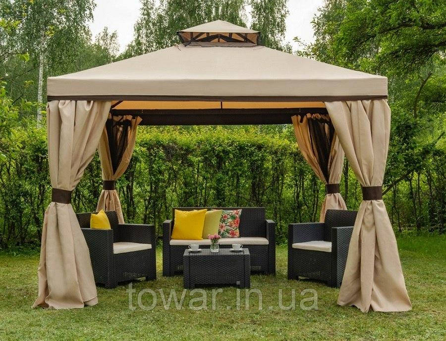Садовий павільйон із москітною сіткою та шторами Valencia 3x3m крем