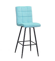 Стілець барний високий Augusto оксамит блакитний-1019 BAR 75-ML на чорних металевих ногах