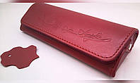 Кожаный женский футляр чехол для очков на магните из натуральной кожи Красный