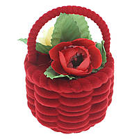 Футляр корзинка с цветами красный бархатный для ювелирных изделий под кольцо или украшения размер 5х5х5 см