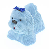 Футляр собачка балконка блакитний оксамитовий для ювелірних виробів під кільце або прикрашання розмір 6х7х6 см