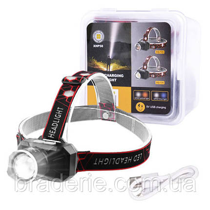 Ліхтар налобний Police 725-2P50 (yellow + blue), ЗП micro USB, фото 1