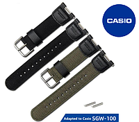 Ремешок для часов CASIO SGW-100B-3, SGW-100, SGW-100-1, SGW100, SGW-100-1VEF, SGW-100-2B (НЕЙЛОН/КОЖА)
