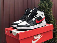 Женские кроссовки черно белые с красным Nike Air Jordan прошитые, найк айр джордан