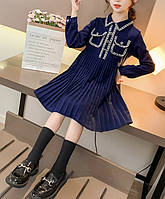 Нарядное детское платье плиссе на девочку 92-122 см синее