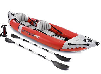 Двомісна надувна байдарка (каяк) Intex 68309 Excursion Pro, 384 х 94 см, весла, ручний насос