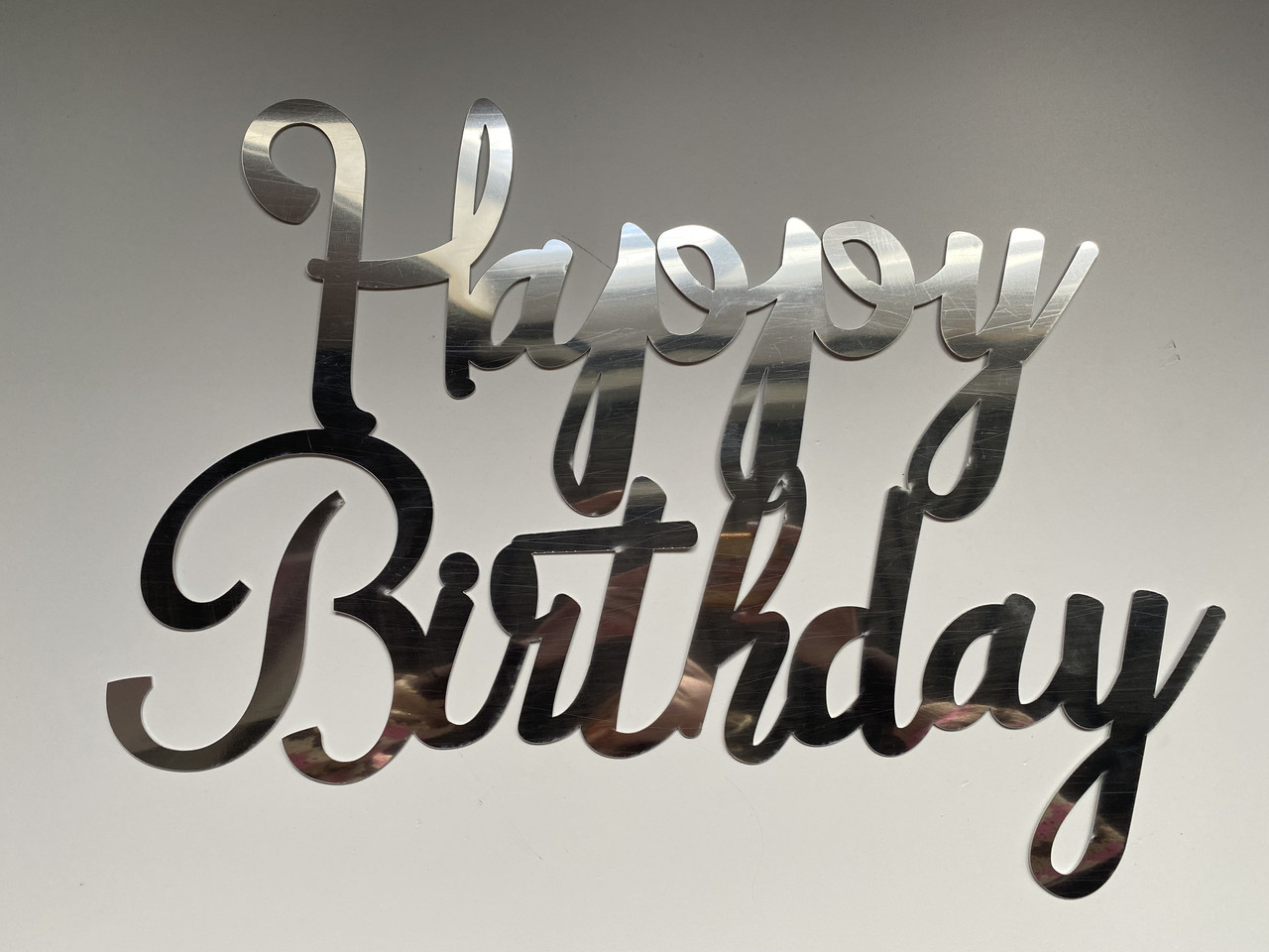 Напис "Happy Birthday " Manific Decor із дзеркального пластику на стіну для фотозони Срібна