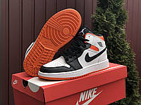 Женские кроссовки черно белые с оранжевым Nike Air Jordan прошитые, найк айр джордан