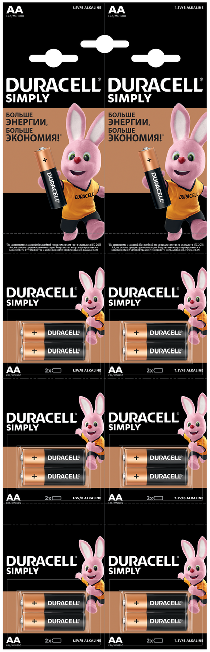 Батарейка DURACELL AA LR06 MN1500 2 шт. в уп. simply, фото 1