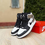 Чоловічі кросівки в стилі Nike Air Jordan 1 високі білі з чорним і коричневим, фото 3
