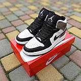 Чоловічі кросівки в стилі Nike Air Jordan 1 високі білі з чорним і коричневим, фото 10