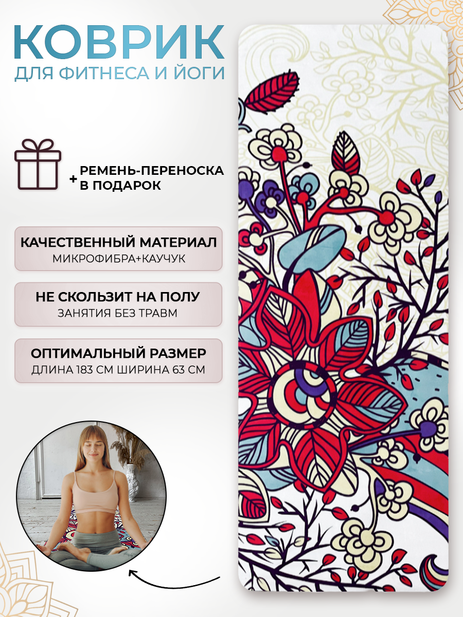 Килимок для йоги Замшевий FLOWERS 183 х 68 х 0,3 см з мандалою