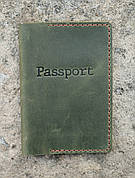 Жіноча шкіряна обкладинка на закордонний паспорт з кишенею для карток ручної роботи зелена