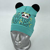 ОПТ, трикотажна шапочка для дівчинки без зав'язок «Панда love»