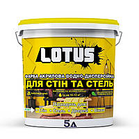 Краска для стен и потолков водно-дисперсионная акриловая LOTUS, 5 л