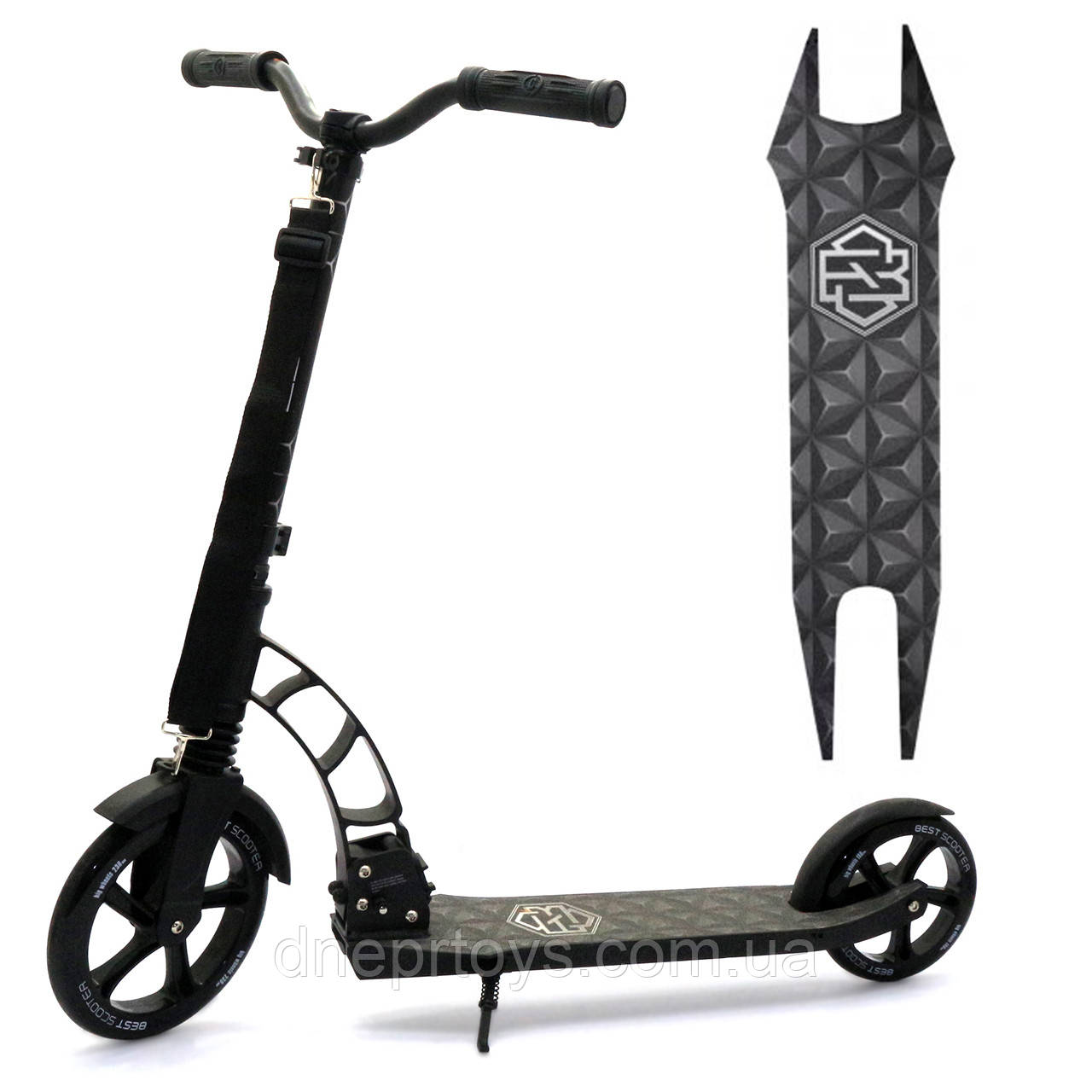 Самокат двоколісний BEST SCOOTER амортизатор, колеса PU, 230 мм, сірий, до 100 кг (47351), фото 1