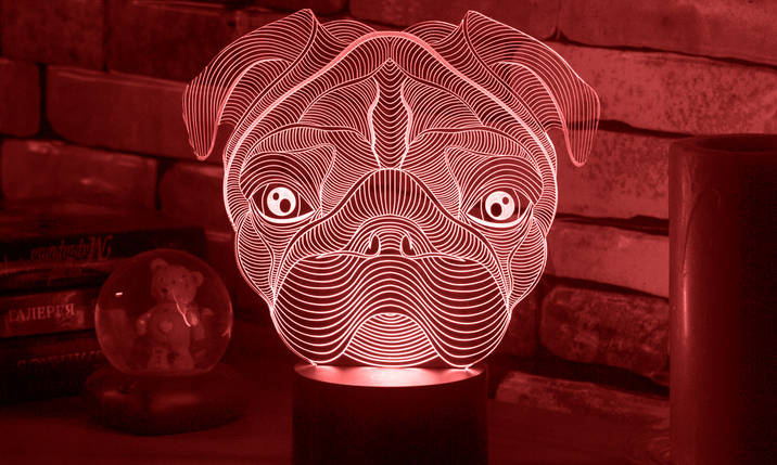 Акриловий світильник-нічник Мопс червоний tty-n001418, фото 1