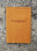Женская кожаная обложка на загранпаспорт коричневая с карманом для карточек ручной работы рыжая