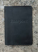 Жіноча шкіряна обкладинка на закордонний паспорт з кишенею для карток ручної роботи чорна
