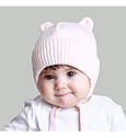 Демисезонна дитяча шапочка для новонародженої дівчинки в'язана з вушками, фото 2