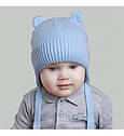 Демісезонна дитяча шапочка для хлопчика малюка з вушками на зав'язку, фото 3