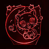 Акриловый светильник-ночник Киця на месяце красный tty-n001544
