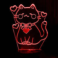 Акриловый светильник-ночник Кошечка с сердечками красный tty-n001551