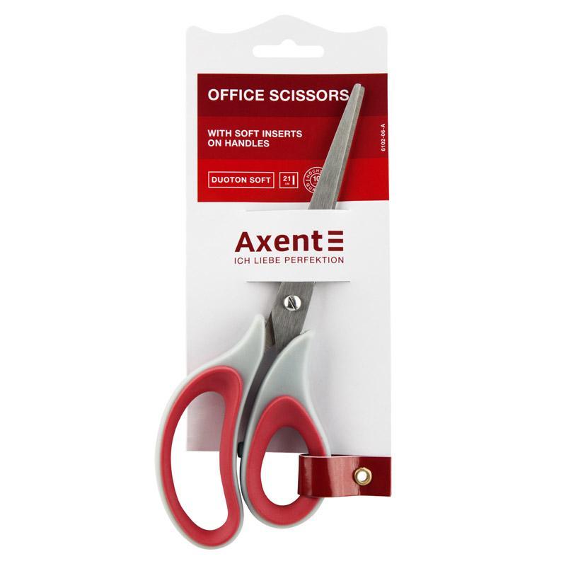 Ножницы канцелярские 21 см Axent Duoton Soft, 6102 серо-красные - фото 1 - id-p552287020