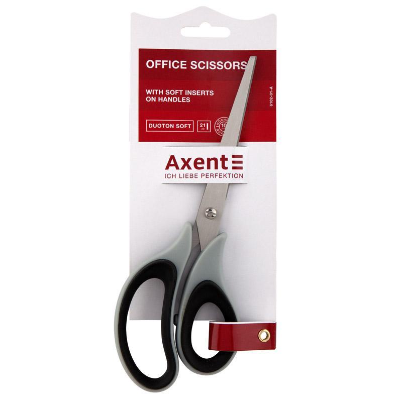Ножиці канцелярські 21 см Axent Duoton Soft, 6102 сіро-чорні