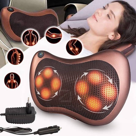 Масажна подушка Massage pillow for Home & Car універсальна з 4-ма роликами масежер для шиї, фото 2
