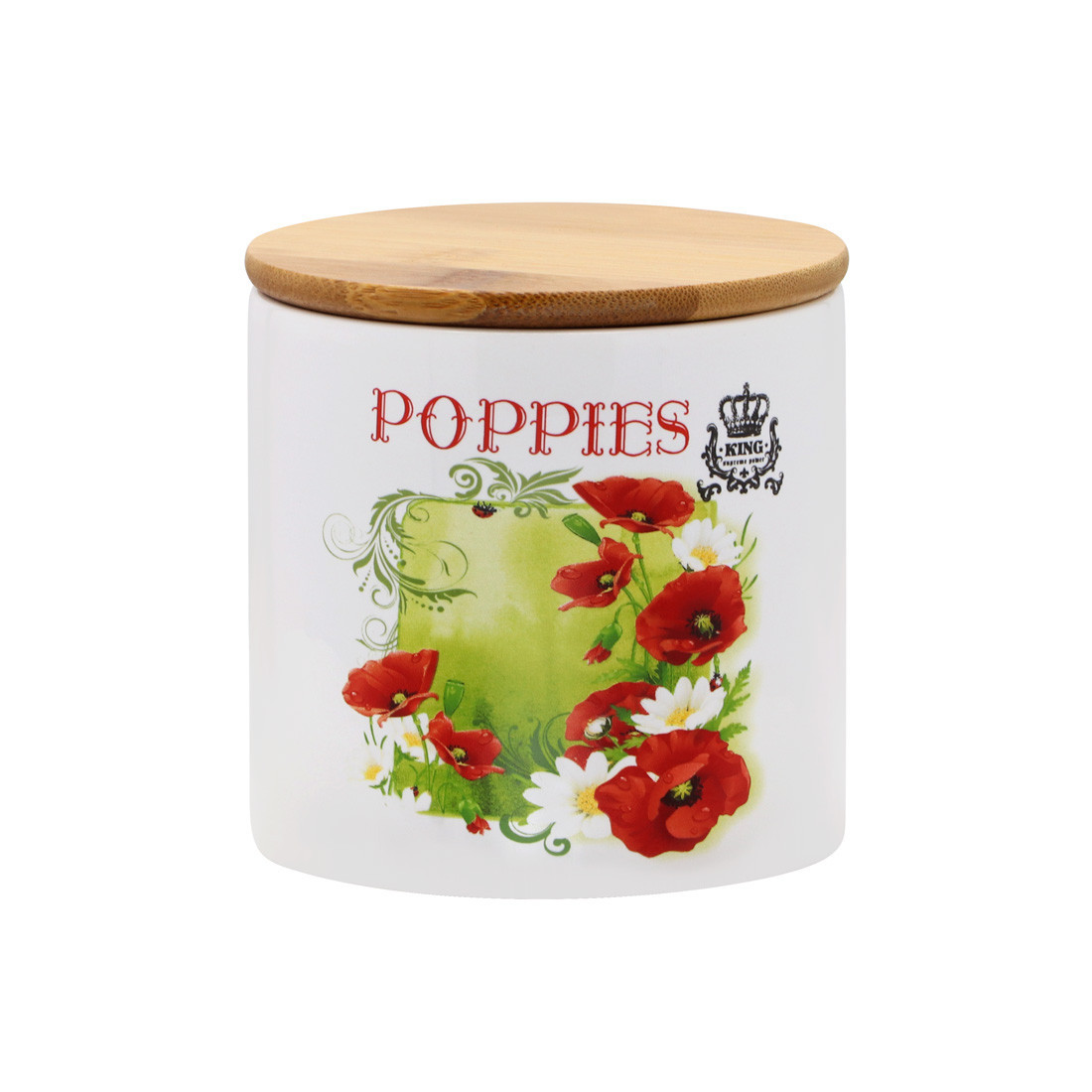 Банка керамічна з дерев'яною кришкою 450 мл "Маки" ZFC 465 РК, фото 1